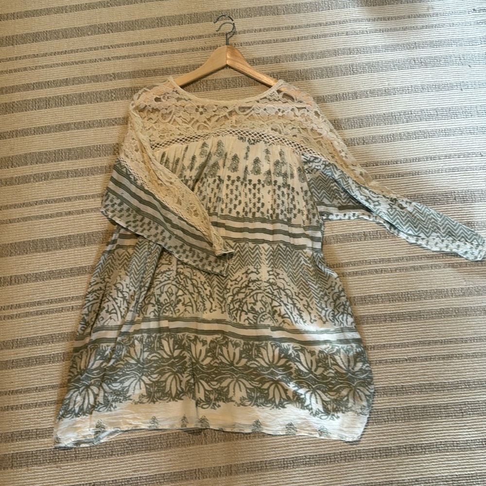Free People Mid Dress, Light sage and cream, Size Small